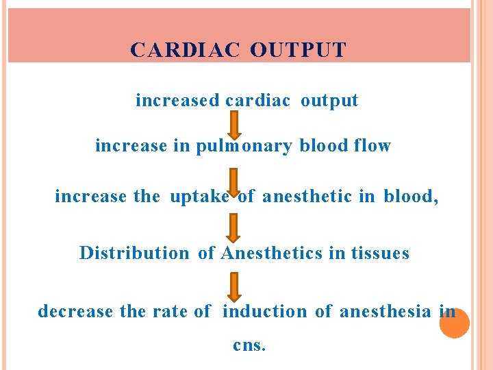 CARDIAC OUTPUT increased cardiac output increase in pulmonary blood flow increase the uptake of