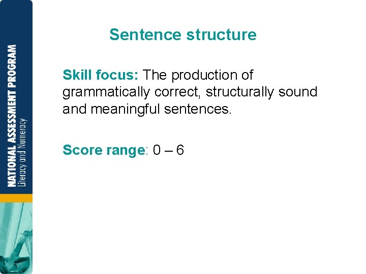 Sentence structure Skill focus: The production of grammatically correct, structurally sound and meaningful sentences.