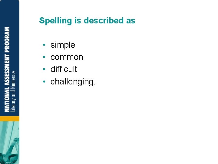 Spelling is described as • • simple common difficult challenging. 