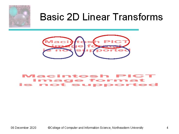 Basic 2 D Linear Transforms 06 December 2020 ©College of Computer and Information Science, Basic 2 D Linear Transforms 06 December 2020 ©College of Computer and Information Science,