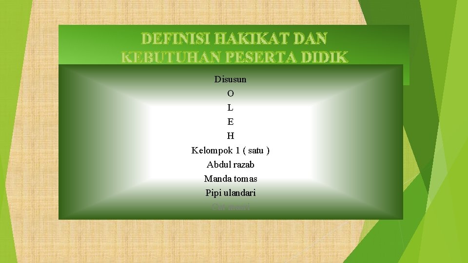 DEFINISI HAKIKAT DAN KEBUTUHAN PESERTA DIDIK Disusun O L E H Kelompok 1 (
