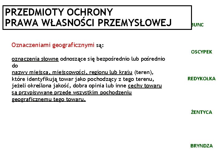 PRZEDMIOTY OCHRONY PRAWA WŁASNOŚCI PRZEMYSŁOWEJ Oznaczeniami geograficznymi są: oznaczenia słowne odnoszące się bezpośrednio lub PRZEDMIOTY OCHRONY PRAWA WŁASNOŚCI PRZEMYSŁOWEJ Oznaczeniami geograficznymi są: oznaczenia słowne odnoszące się bezpośrednio lub