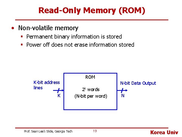 Read-Only Memory (ROM) • Non-volatile memory § Permanent binary information is stored § Power