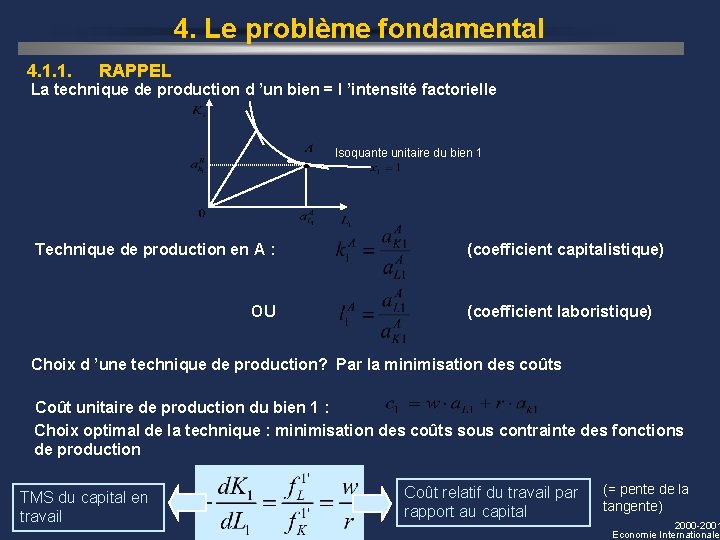 4. Le problème fondamental 4. 1. 1. RAPPEL La technique de production d ’un