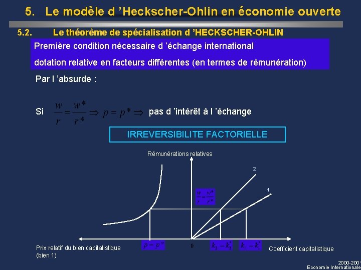 5. Le modèle d ’Heckscher-Ohlin en économie ouverte 5. 2. Le théorème de spécialisation