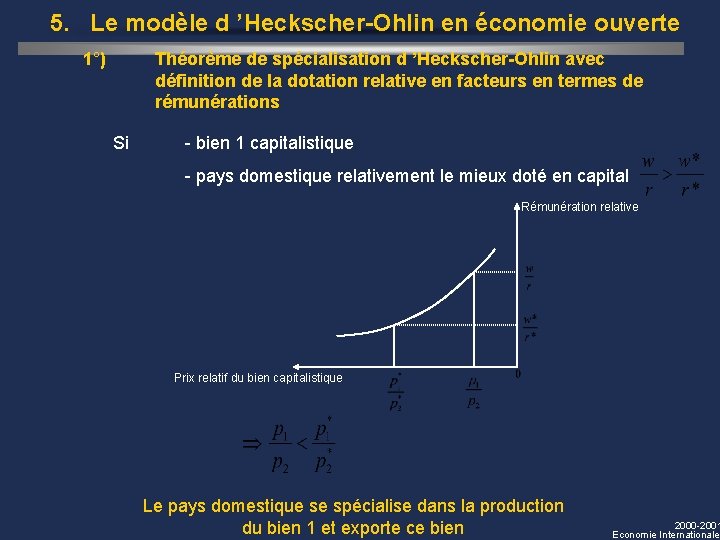 5. Le modèle d ’Heckscher-Ohlin en économie ouverte 1°) Théorème de spécialisation d ’Heckscher-Ohlin