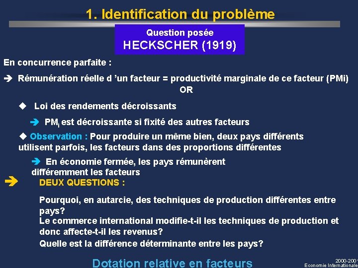 1. Identification du problème Question posée HECKSCHER (1919) En concurrence parfaite : Rémunération réelle