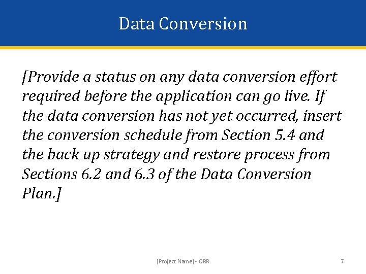 Data Conversion [Provide a status on any data conversion effort required before the application