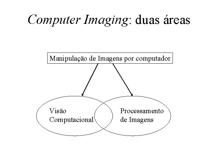 Computer Imaging: duas áreas Manipulação de Imagens por computador Visão Computacional Processamento de Imagens