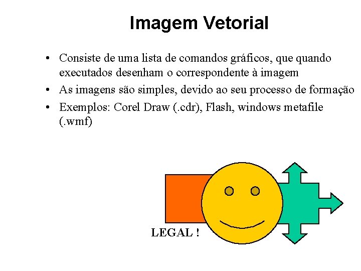 Imagem Vetorial • Consiste de uma lista de comandos gráficos, que quando executados desenham