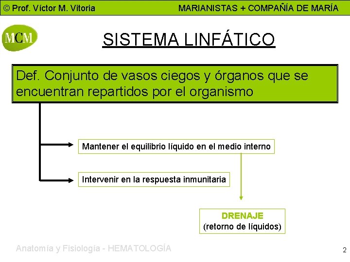 © Prof. Víctor M. Vitoria MARIANISTAS + COMPAÑÍA DE MARÍA SISTEMA LINFÁTICO Def. Conjunto