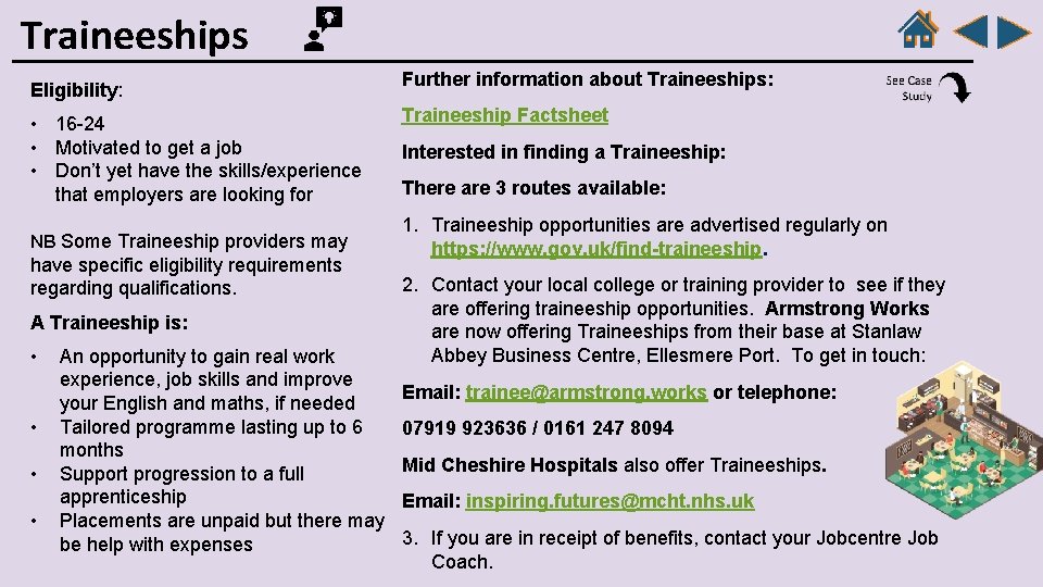 Traineeships Eligibility: • 16 -24 • Motivated to get a job • Don’t yet