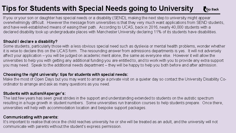 Tips for Students with Special Needs going to University If you or your son