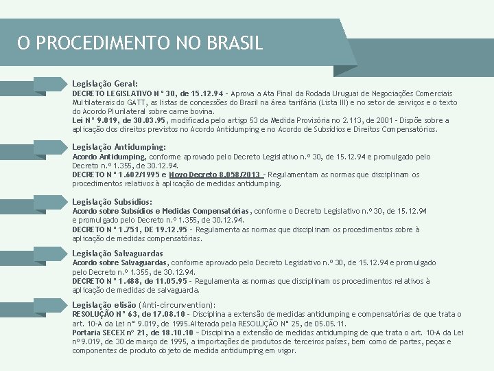 O PROCEDIMENTO NO BRASIL Legislação Geral: DECRETO LEGISLATIVO N° 30, de 15. 12. 94 O PROCEDIMENTO NO BRASIL Legislação Geral: DECRETO LEGISLATIVO N° 30, de 15. 12. 94