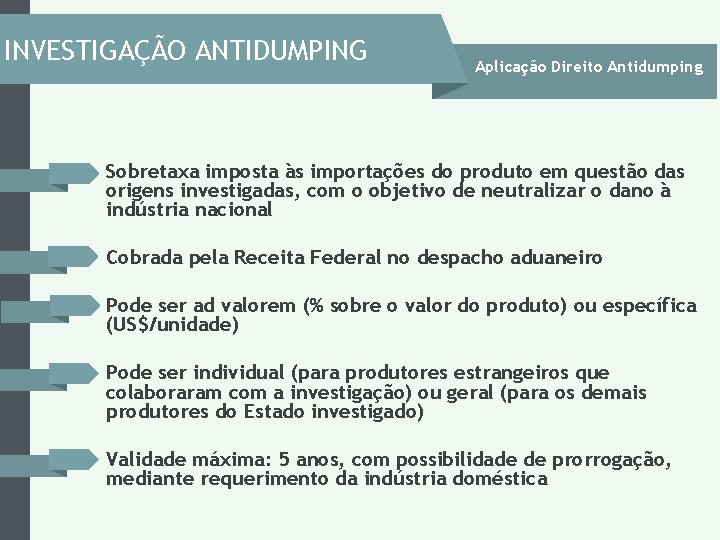 INVESTIGAÇÃO ANTIDUMPING Aplicação Direito Antidumping Sobretaxa imposta às importações do produto em questão das INVESTIGAÇÃO ANTIDUMPING Aplicação Direito Antidumping Sobretaxa imposta às importações do produto em questão das