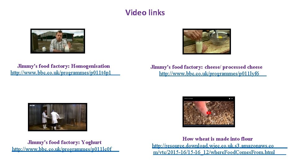 Video links Jimmy's food factory: Homogenisation http: //www. bbc. co. uk/programmes/p 011 t 4