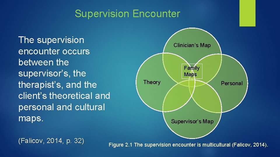 Supervision Encounter The supervision encounter occurs between the supervisor’s, therapist’s, and the client’s theoretical