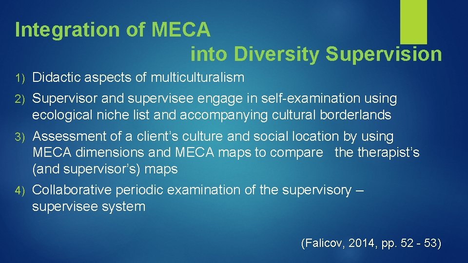 Integration of MECA into Diversity Supervision 1) Didactic aspects of multiculturalism 2) Supervisor and