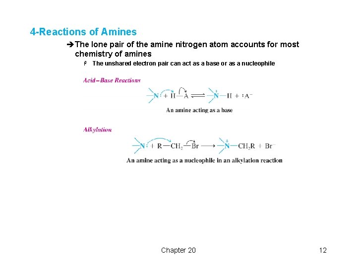 4 -Reactions of Amines èThe lone pair of the amine nitrogen atom accounts for