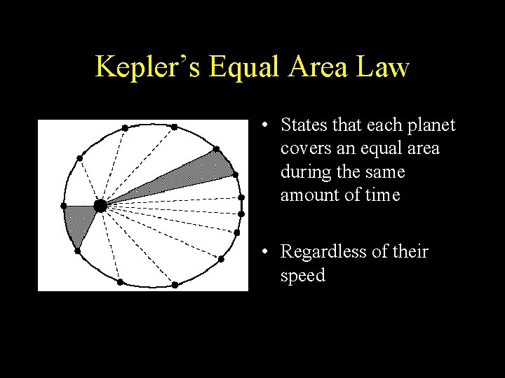 Kepler’s Equal Area Law • States that each planet covers an equal area during Kepler’s Equal Area Law • States that each planet covers an equal area during