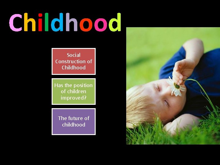 Childhood Social Construction of Childhood Has the position of children improved? The future of