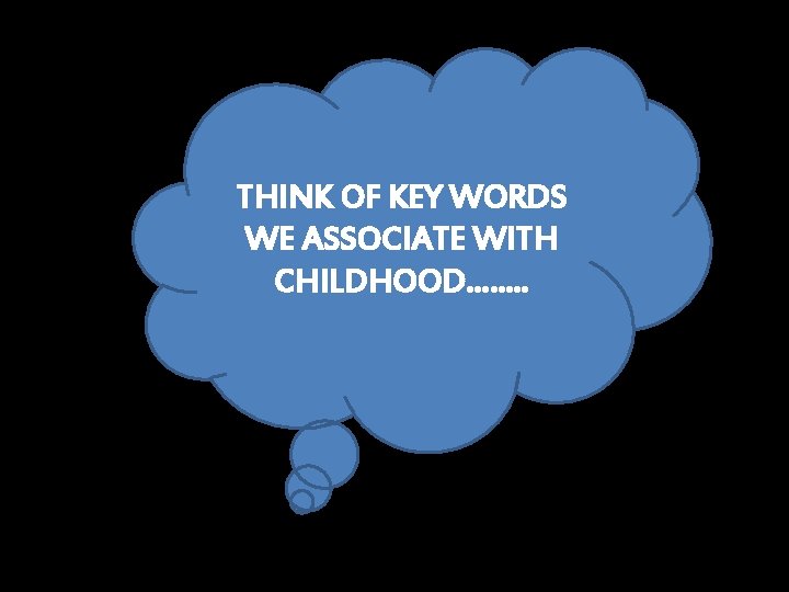 THINK OF KEY WORDS WE ASSOCIATE WITH CHILDHOOD……. . 