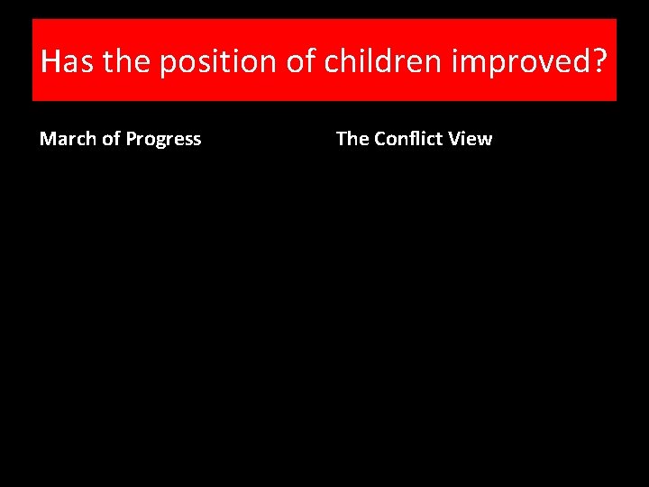 Has the position of children improved? March of Progress The Conflict View 