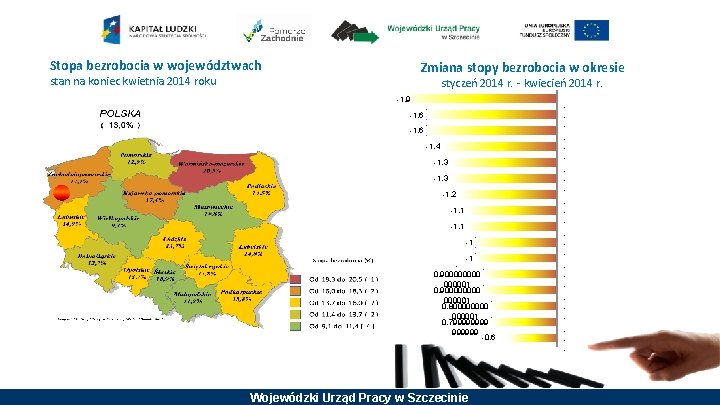 Stopa bezrobocia w województwach Zmiana stopy bezrobocia w okresie stan na koniec kwietnia 2014