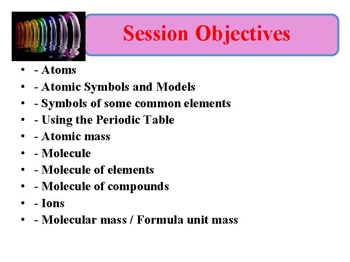 Session Objectives • • • - Atoms - Atomic Symbols and Models - Symbols