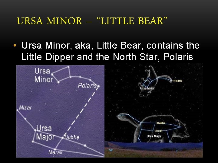 URSA MINOR – “LITTLE BEAR” • Ursa Minor, aka, Little Bear, contains the Little