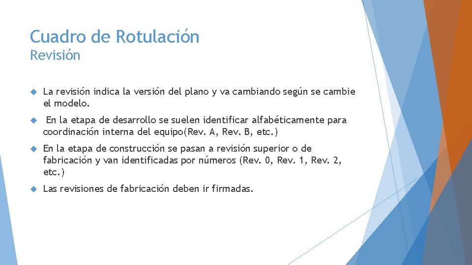 Cuadro de Rotulación Revisión La revisión indica la versión del plano y va cambiando