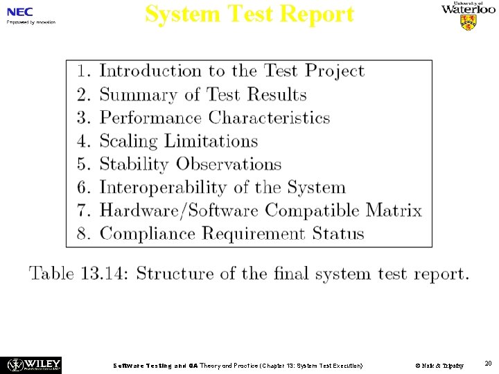System Test Report Software Testing and QA Theory and Practice (Chapter 13: System Test