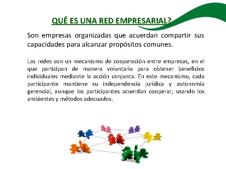 QUÉ ES UNA RED EMPRESARIAL? Son empresas organizadas que acuerdan compartir sus capacidades para