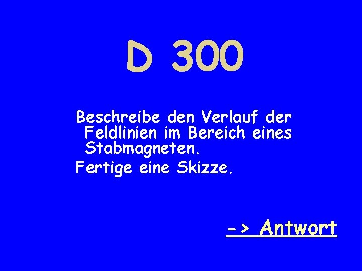 D 300 Beschreibe den Verlauf der Feldlinien im Bereich eines Stabmagneten. Fertige eine Skizze.