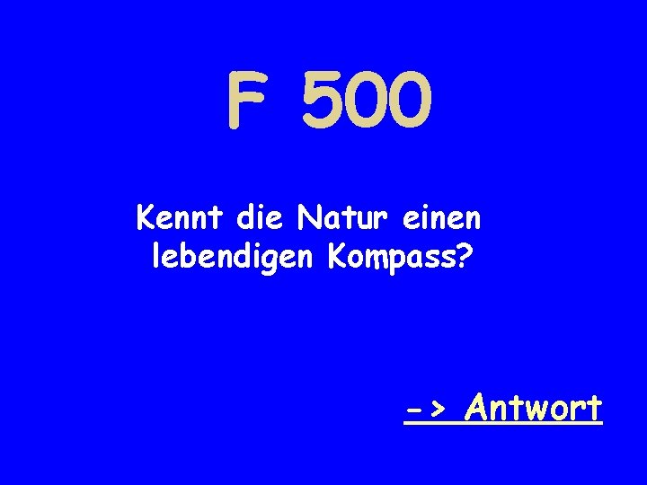 F 500 Kennt die Natur einen lebendigen Kompass? -> Antwort 