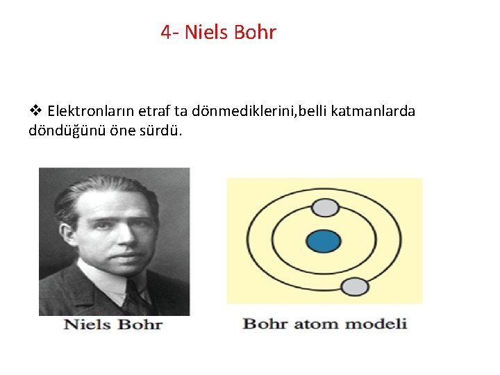  4 - Niels Bohr v Elektronların etraf ta dönmediklerini, belli katmanlarda döndüğünü öne