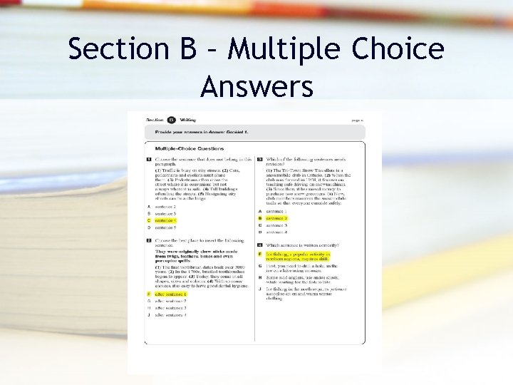 Section B – Multiple Choice Answers Section B – Multiple Choice Answers
