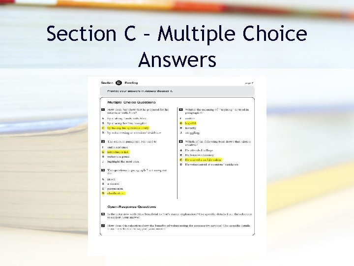 Section C – Multiple Choice Answers Section C – Multiple Choice Answers