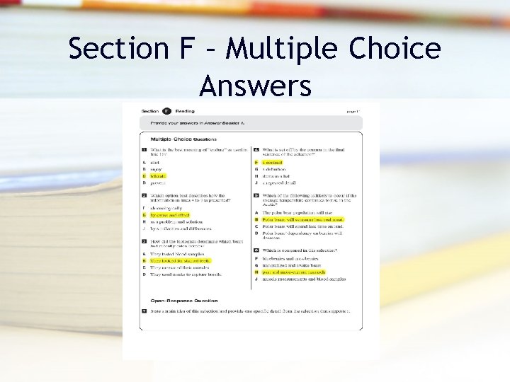 Section F – Multiple Choice Answers Section F – Multiple Choice Answers