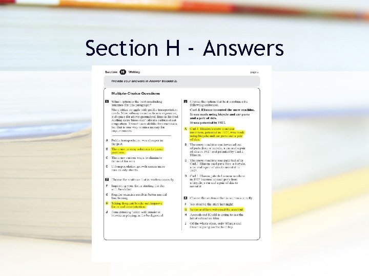 Section H - Answers Section H - Answers