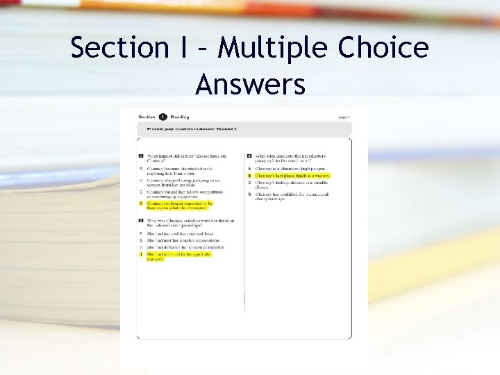 Section I – Multiple Choice Answers Section I – Multiple Choice Answers