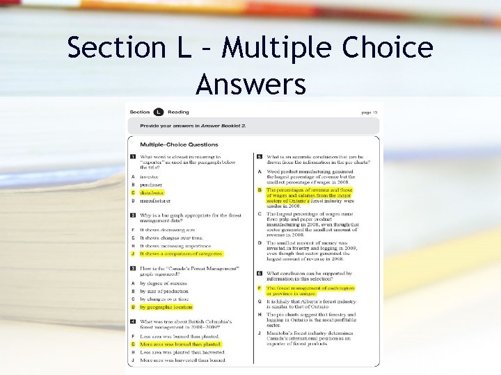 Section L – Multiple Choice Answers Section L – Multiple Choice Answers