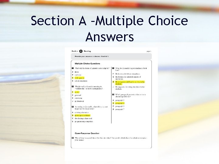 Section A –Multiple Choice Answers Section A –Multiple Choice Answers