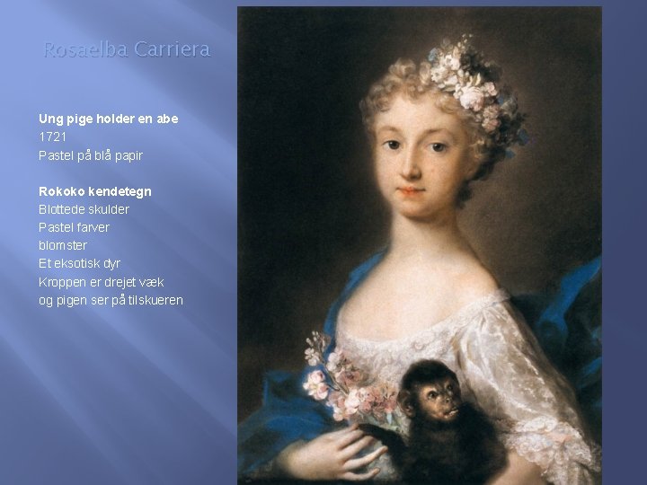 Rosaelba Carriera Ung pige holder en abe 1721 Pastel på blå papir Rokoko kendetegn