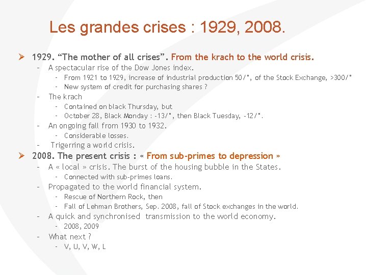 Les grandes crises : 1929, 2008. 1929. “The mother of all crises”. From the