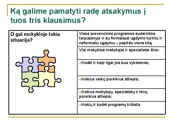 Ką galime pamatyti radę atsakymus į tuos tris klausimus? O gal mokykloje tokia situacija?