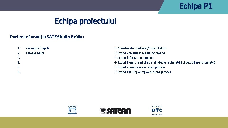 Echipa P 1 Echipa proiectului Partener Fundația SATEAN din Brăila: 1. 2. 3. 4.