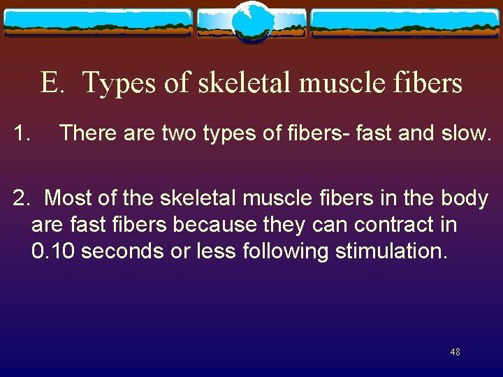 E. Types of skeletal muscle fibers 1. There are two types of fibers- fast