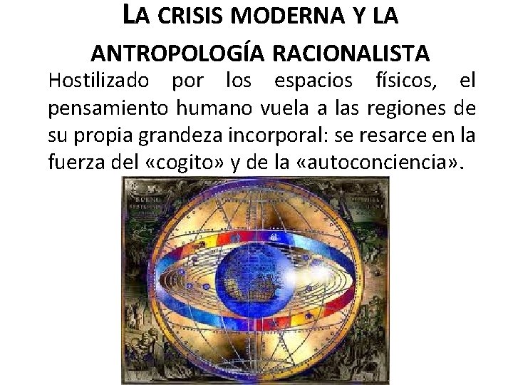 LA CRISIS MODERNA Y LA ANTROPOLOGÍA RACIONALISTA Hostilizado por los espacios físicos, el pensamiento