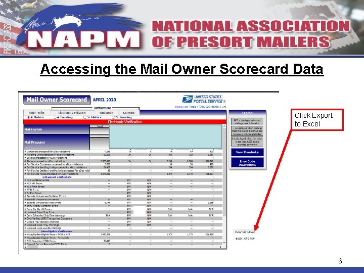 Accessing the Mail Owner Scorecard Data Click Export to Excel 6 